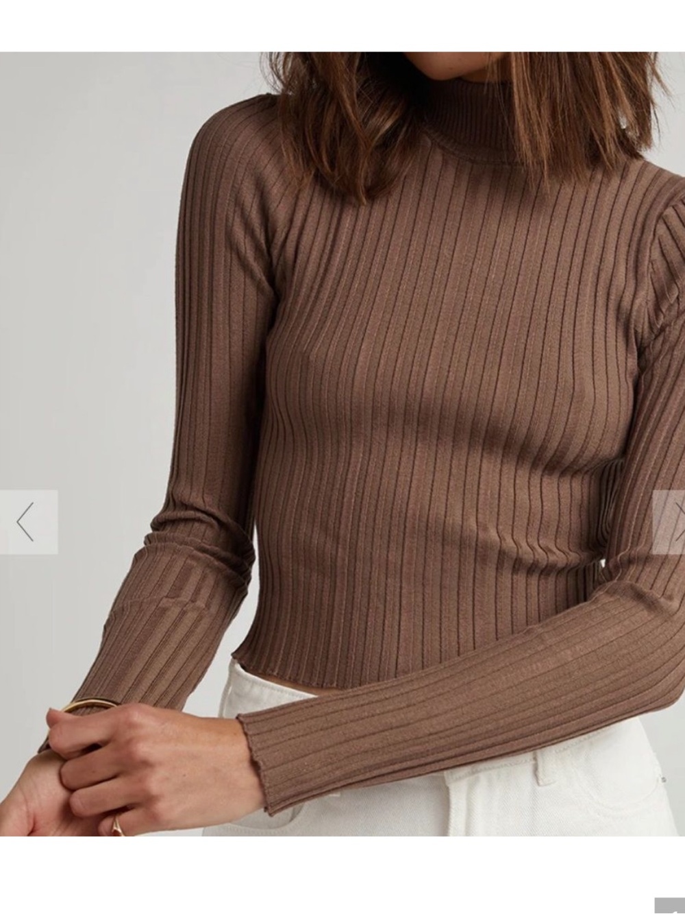 DISSH Alina Chocolate Brown Ribbed Cropped Turtleneck Sweater Top Women's